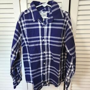 Childrens Place Dress Shirt Long Sleeve Plaid Blue White Size 7-8 Cotton